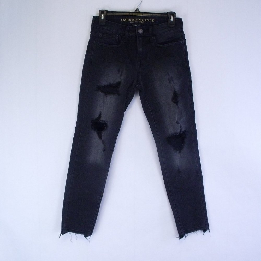 American Eagle Extreme Flex 4 Black Distressed Skinny Jeans